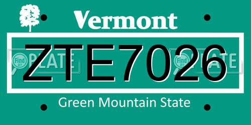 ZTE7026 Vermont License Plate