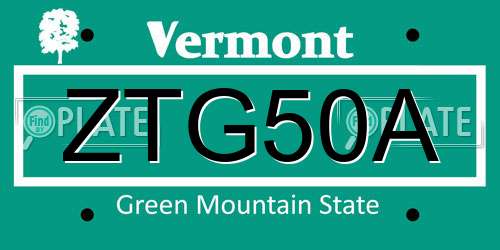 ZTG50A Vermont License Plate