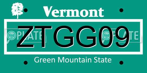 ZTGG09 Vermont License Plate