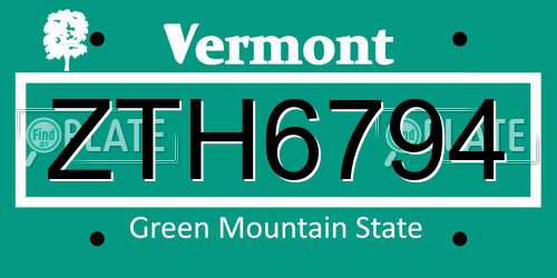 ZTH6794 Vermont License Plate