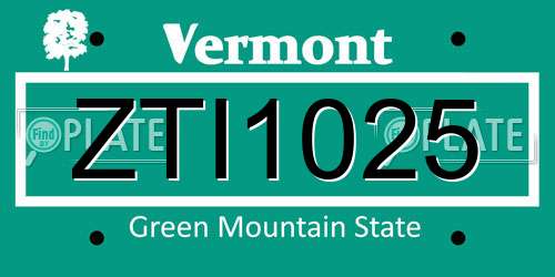 ZTI1025 Vermont License Plate