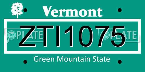 ZTI1075 Vermont License Plate