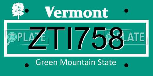 ZTI758 Vermont License Plate