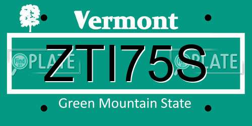 ZTI75S Vermont License Plate