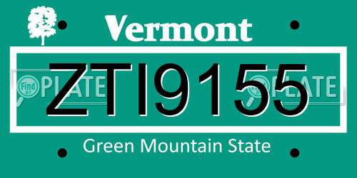 ZTI9155 Vermont License Plate