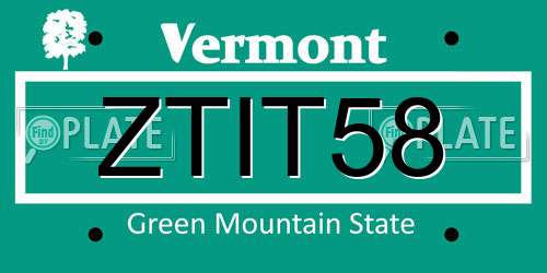 ZTIT58 Vermont License Plate