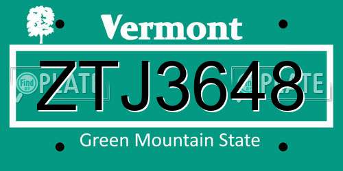 ZTJ3648 Vermont License Plate