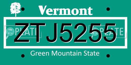 ZTJ5255 Vermont License Plate