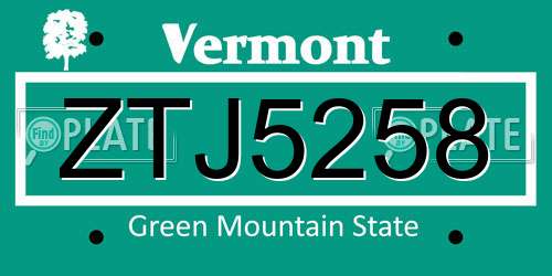 ZTJ5258 Vermont License Plate