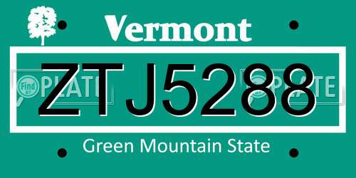 ZTJ5288 Vermont License Plate