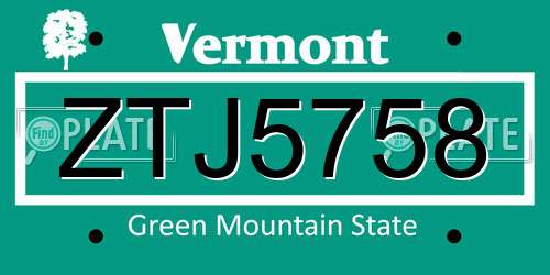 ZTJ5758 Vermont License Plate