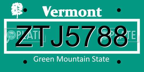 ZTJ5788 Vermont License Plate