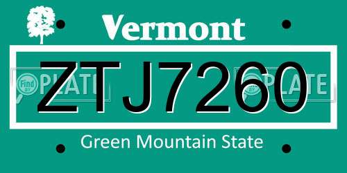 ZTJ7260 Vermont License Plate