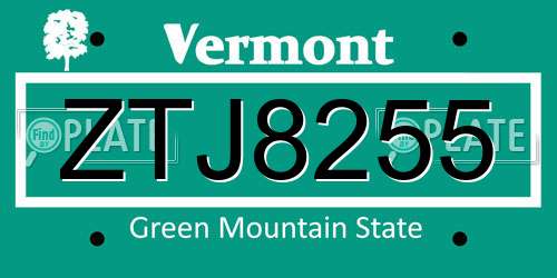 ZTJ8255 Vermont License Plate