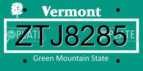 ZTJ8285 Vermont License Plate