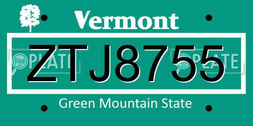 ZTJ8755 Vermont License Plate