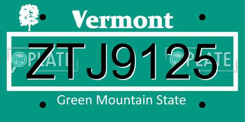 ZTJ9125 Vermont License Plate
