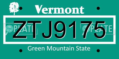 ZTJ9175 Vermont License Plate