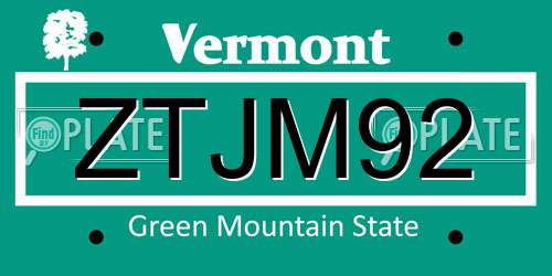 ZTJM92 Vermont License Plate