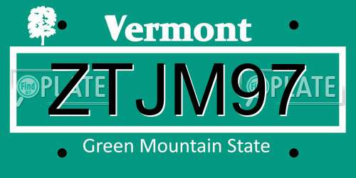 ZTJM97 Vermont License Plate