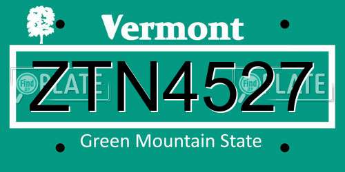 ZTN4527 Vermont License Plate