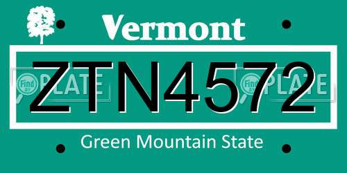 ZTN4572 Vermont License Plate