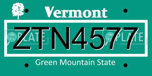 ZTN4577 Vermont License Plate