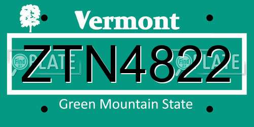 ZTN4822 Vermont License Plate