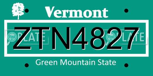 ZTN4827 Vermont License Plate