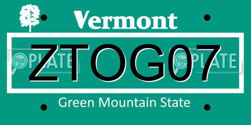 ZTOG07 Vermont License Plate