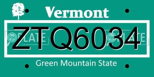 ZTQ6034 Vermont License Plate