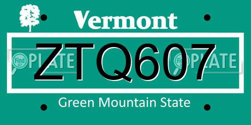 ZTQ607 Vermont License Plate