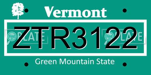 ZTR3122 Vermont License Plate