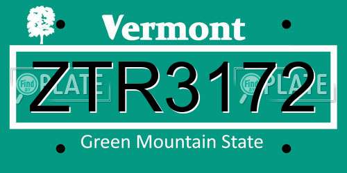 ZTR3172 Vermont License Plate