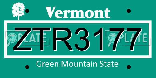 ZTR3177 Vermont License Plate