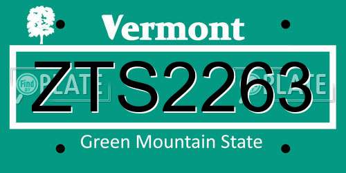ZTS2263 Vermont License Plate