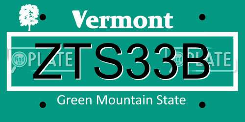 ZTS33B Vermont License Plate