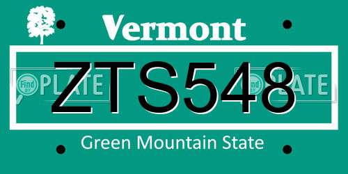 ZTS548 Vermont License Plate