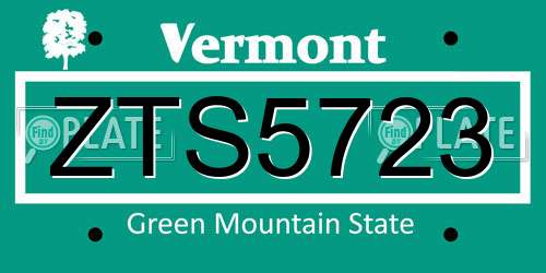 ZTS5723 Vermont License Plate