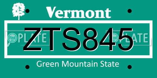 ZTS845 Vermont License Plate