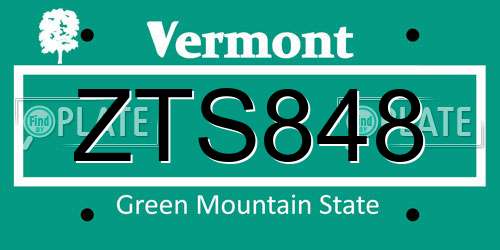 ZTS848 Vermont License Plate