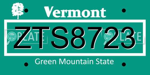 ZTS8723 Vermont License Plate