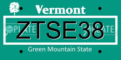 ZTSE38 Vermont License Plate