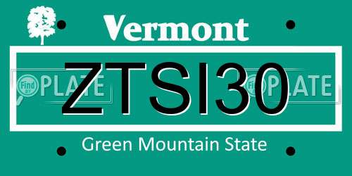 ZTSI30 Vermont License Plate