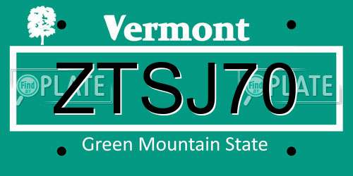 ZTSJ70 Vermont License Plate