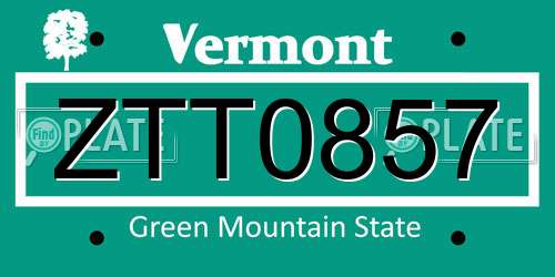 ZTT0857 Vermont License Plate