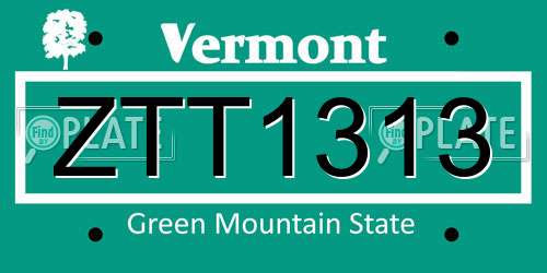 ZTT1313 Vermont License Plate