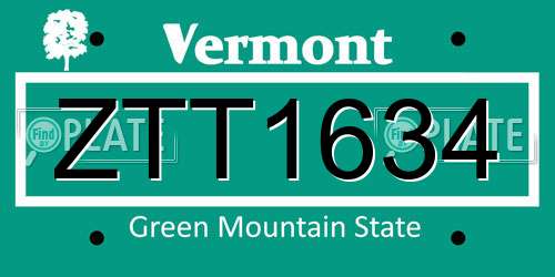 ZTT1634 Vermont License Plate