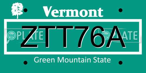 ZTT76A Vermont License Plate