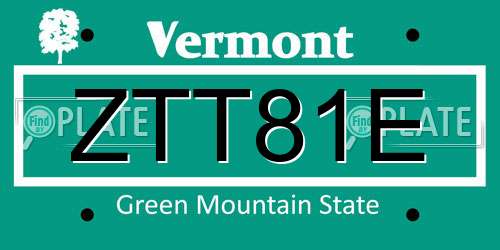 ZTT81E Vermont License Plate
